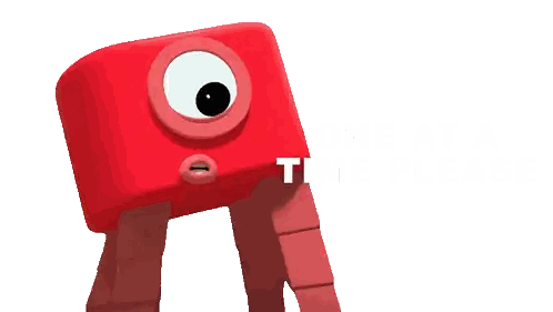 Red Block With Eyes Says One At A Time Sticker