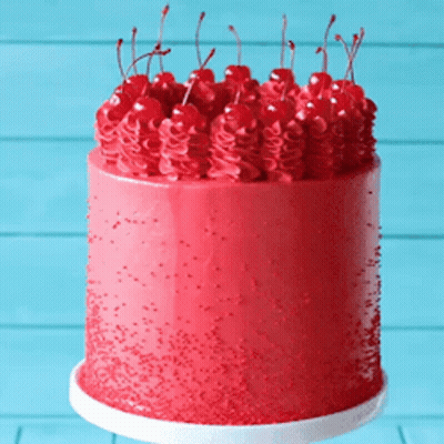 Red Cake With Cherries GIF