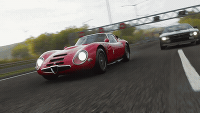Red Car Driving On Highway With White Car Behind GIF