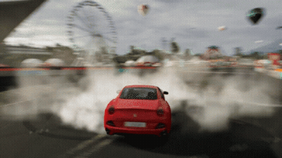 Red Car Driving With Smoking Tires GIF
