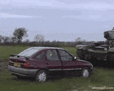 Red Car Parked In Grass Field GIF
