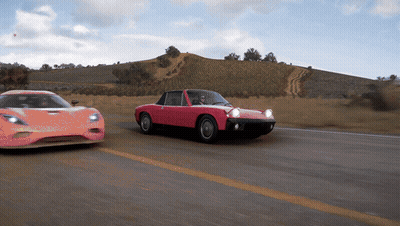 Red Car With Black Roof Driving GIF