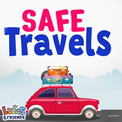 Red Car With Luggage Safe Travels GIF