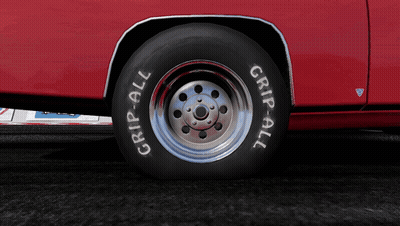 Red Car With Tire Saying Grip-All GIF