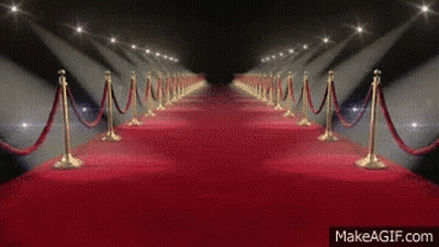 Red Carpet With Gold Rope Barriers And Spotlights GIF