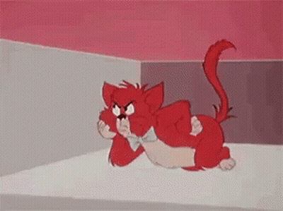 Red Cartoon Cat Laying On Back In Corner GIF