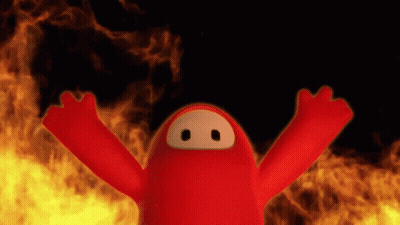 Red Cartoon Character Arms Out Fire Background GIF