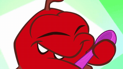 Red Cartoon Character Holding Purple Spoon GIF