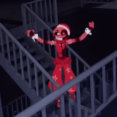 Red Cartoon Character With Santa Hat Standing On Railing GIF