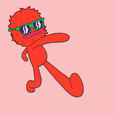 Red Cartoon Character With Sunglasses And Pink Mouth GIF