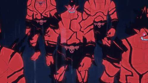 Red Cartoon Characters With Skulls GIF