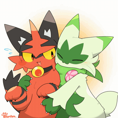 Red Cat And Green Cat @Tontaro GIF