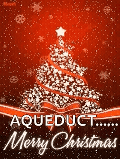 Red Christmas Card With Tree Saying Aqueduct Merry Christmas GIF