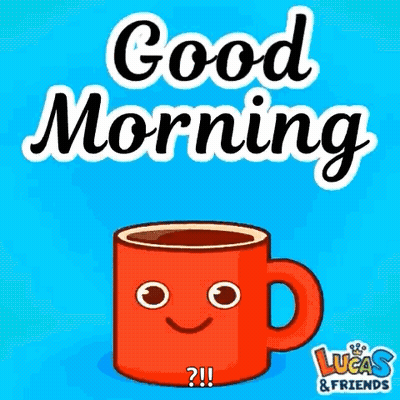Red Coffee Cup Face Good Morning Lucas & Friends GIF