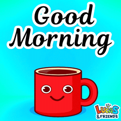 Red Coffee Cup Smiling Good Morning Lucas & Friends GIF