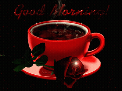 Red Coffee Cup With Rose Saying Good Morning GIF