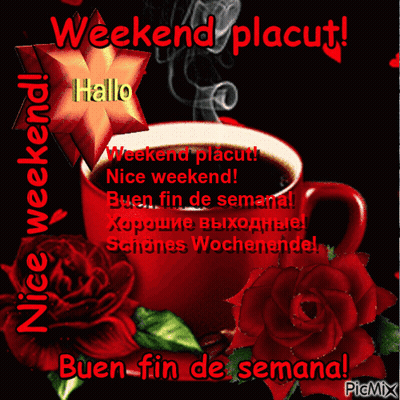 Red Coffee Cup With Roses And Weekend Placut Buen Fin De Semana GIF