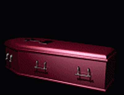 Red Coffin With Lid Open And Person Inside GIF