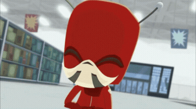 Red Costume Cartoon Character With Antennas GIF