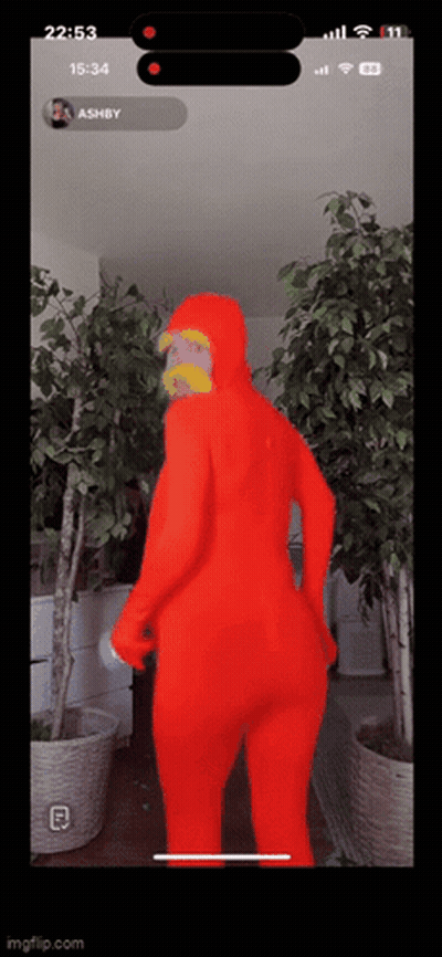 Red Costume Person Phone Screen Ashby GIF