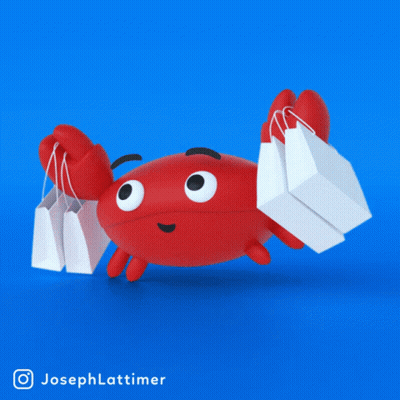 Red Crab Holding Shopping Bags Joseph Latimer GIF