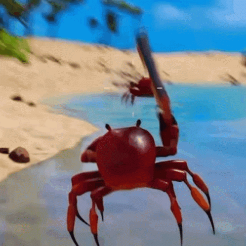 Red Crab With Long Claws Walking On Beach GIF