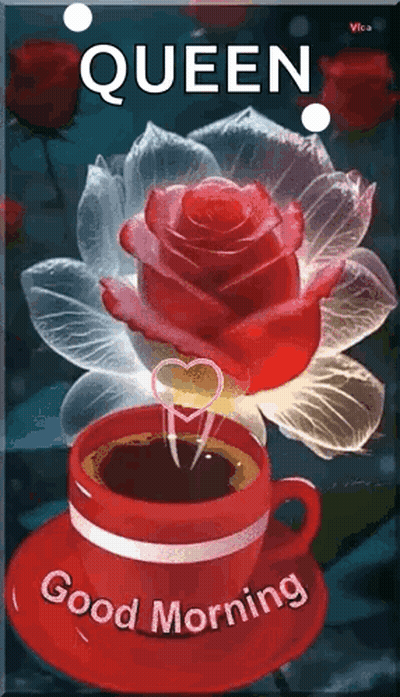 Red Cup Of Coffee And Rose With Heart On Saucer GIF