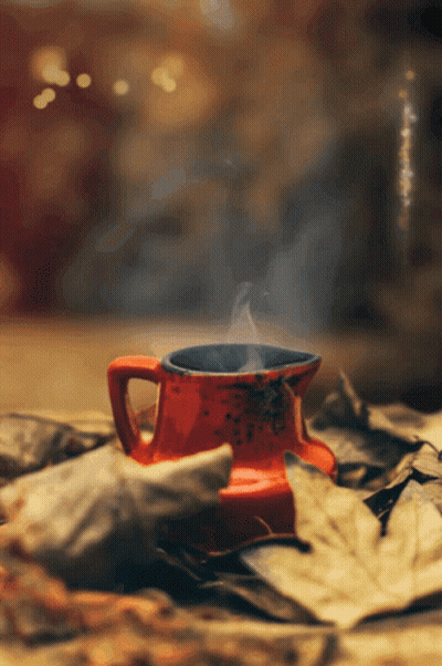 Red Cup With Steam On Leaves GIF