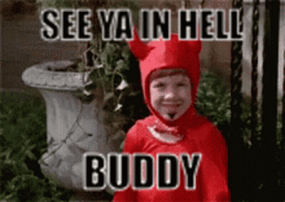 Red Devil Costume Boy See Ya In Hell Buddy GIF