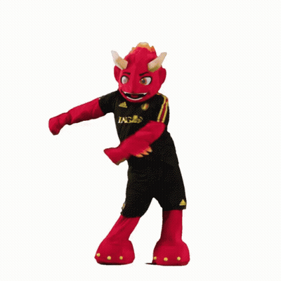 Red Devil Mascot In Black Ing Shirt GIF