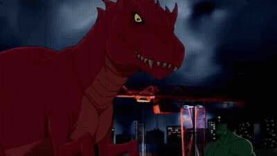 Red Dinosaur Next To Green Hulk GIF