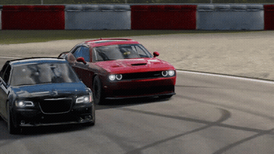 Red Dodge Challenger And Blue Chrysler Racing GIF