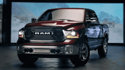 Red Dodge Ram Truck Parked In Garage GIF