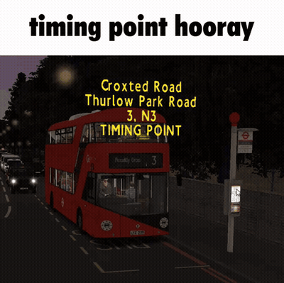 Red Double Decker Bus Driving With Timing Point Hooray Sign GIF