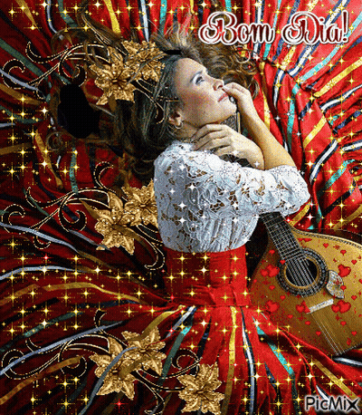 Red Dress Woman Lying On Bed Guitar Bom Dia GIF