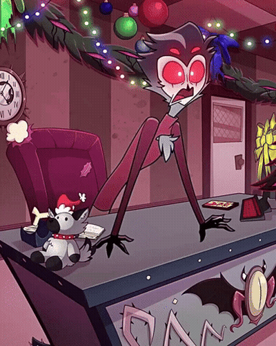 Red-Eyed Cartoon Character In Front Of Clock Saying XII GIF