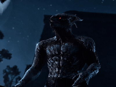 Red-Eyed Horned Demon In Dark GIF
