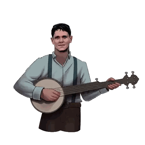 Red-Eyed Man Playing Banjo With Two Ghosts Sticker
