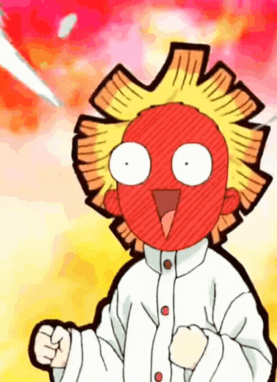 Red Faced Cartoon Character With Yellow Hair Raising Fist GIF