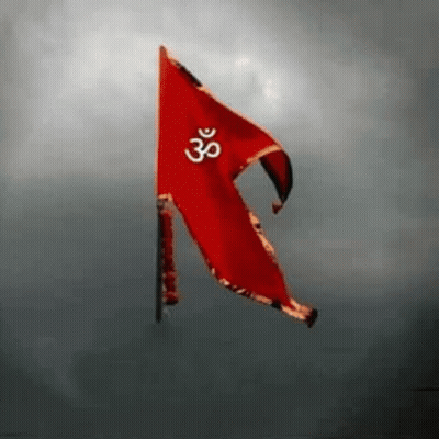 Red Flag With White Om Symbol Flying GIF