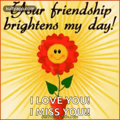 Red Flower Smiley Saying Your Friendship Brightens My Day GIF