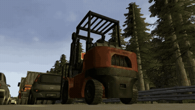 Red Forklift Parked Next To Van With License Plate Starting With T GIF