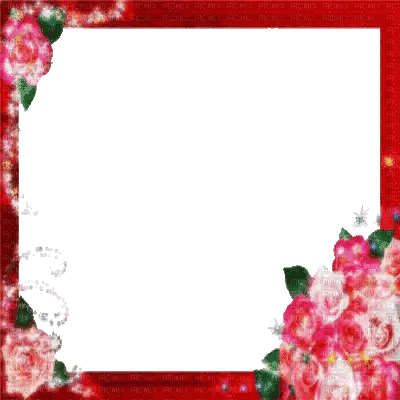 Red Frame With Pink Roses And Leaves Sticker