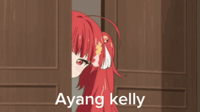 Red Hair Girl Peeking Behind Door Saying Ayang Kelly GIF