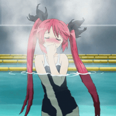Red Hair Girl Standing In Pool Eyes Closed GIF