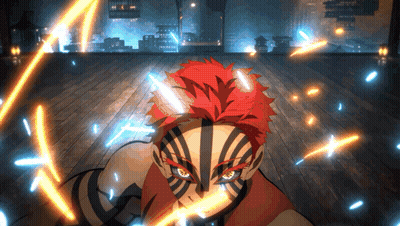 Red Hair Person With Black Face Stripes Holding Sword GIF
