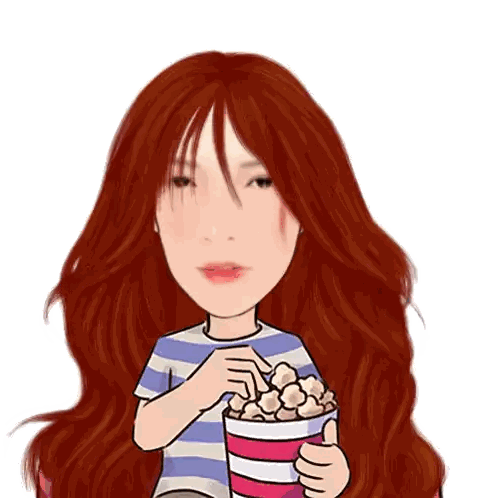 Red Hair Woman With Popcorn And Thumbs Up Sticker