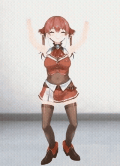 Red Haired Anime Girl Dancing With Arms Up GIF