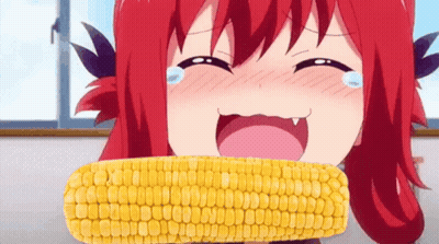 Red Haired Anime Girl Eating Corn GIF