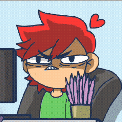 Red-Haired Cartoon Character at Computer